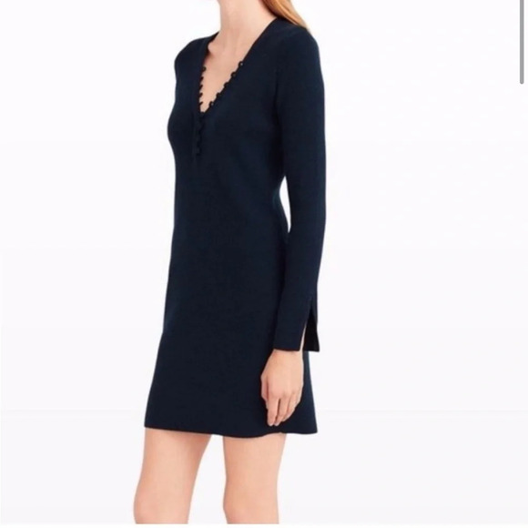 New Club Monaco Evangah Wool Henley Sweater Dress Button Black size Medium - Picture 3 of 10